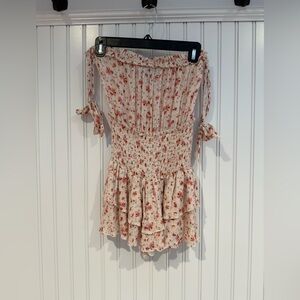 Blue Life Floral Ruffle Jumpsuit - Red and Cream